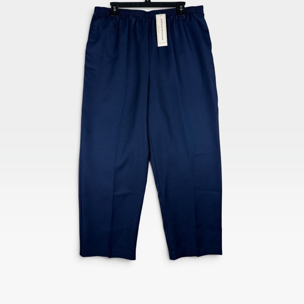 Alfred Dunner Classics Pants Women 16 Navy Blue Elastic Waist Straight Leg NEW